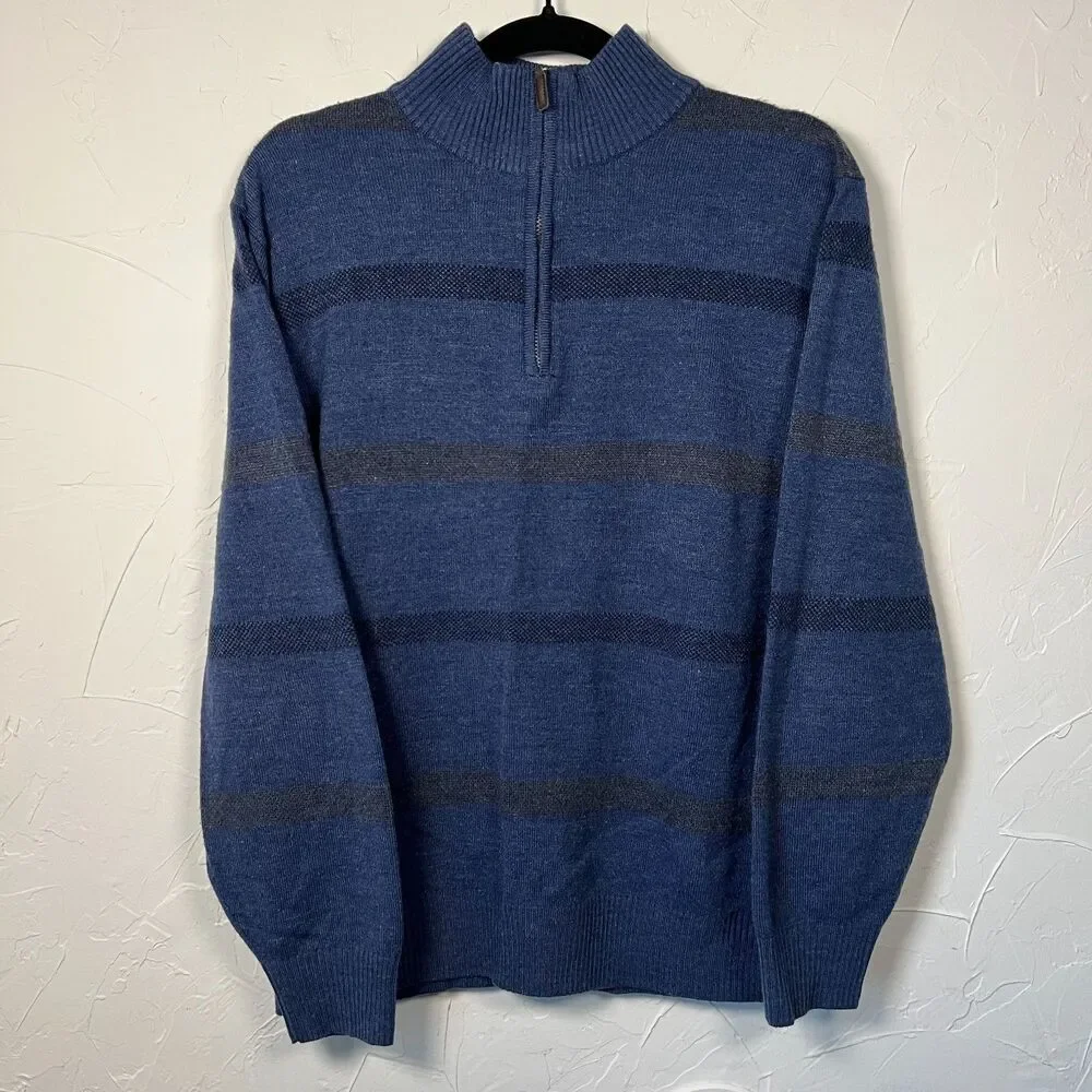 Tricots St. Raphael Blue‎ Striped Quarter Zip Sweater M Lightweight Preppy